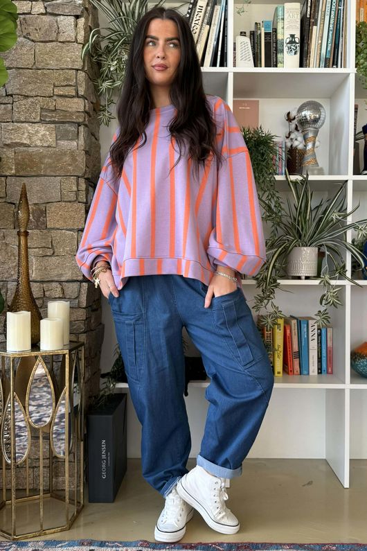 Scamp Lantern Sweatshirt Vertical Stripe Lilac & Aperol 